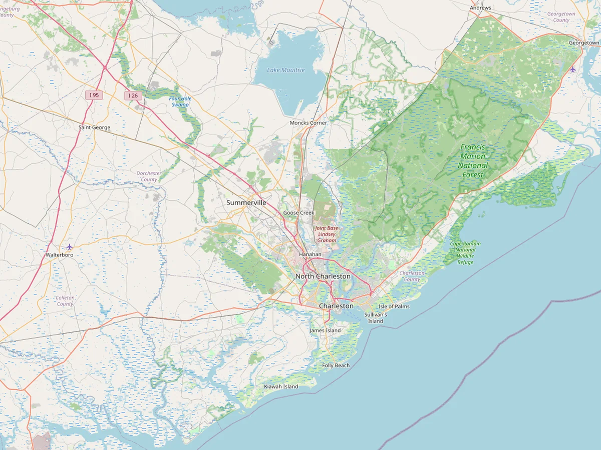 Static map of the Charleston, South Carolina service area